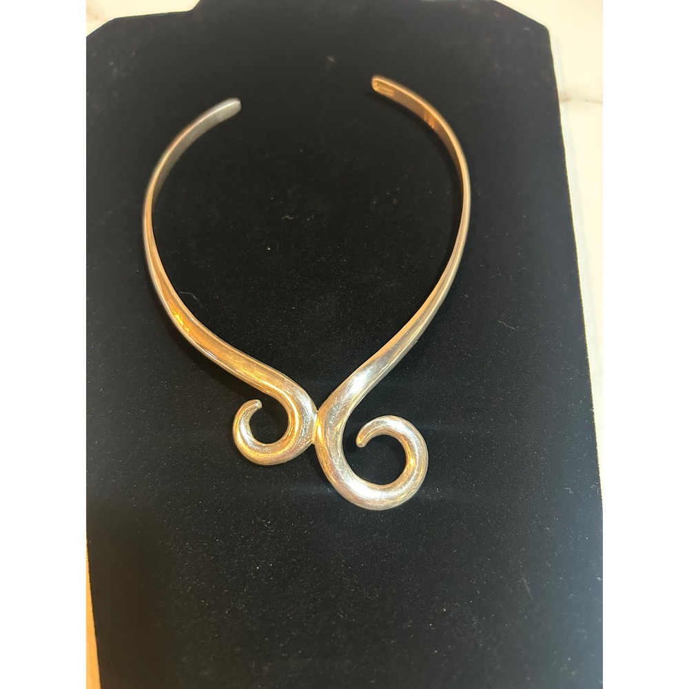 Vintage Mexico Sterling Silver 925 Swirl Collar Choker Necklace Modernist Taxco
